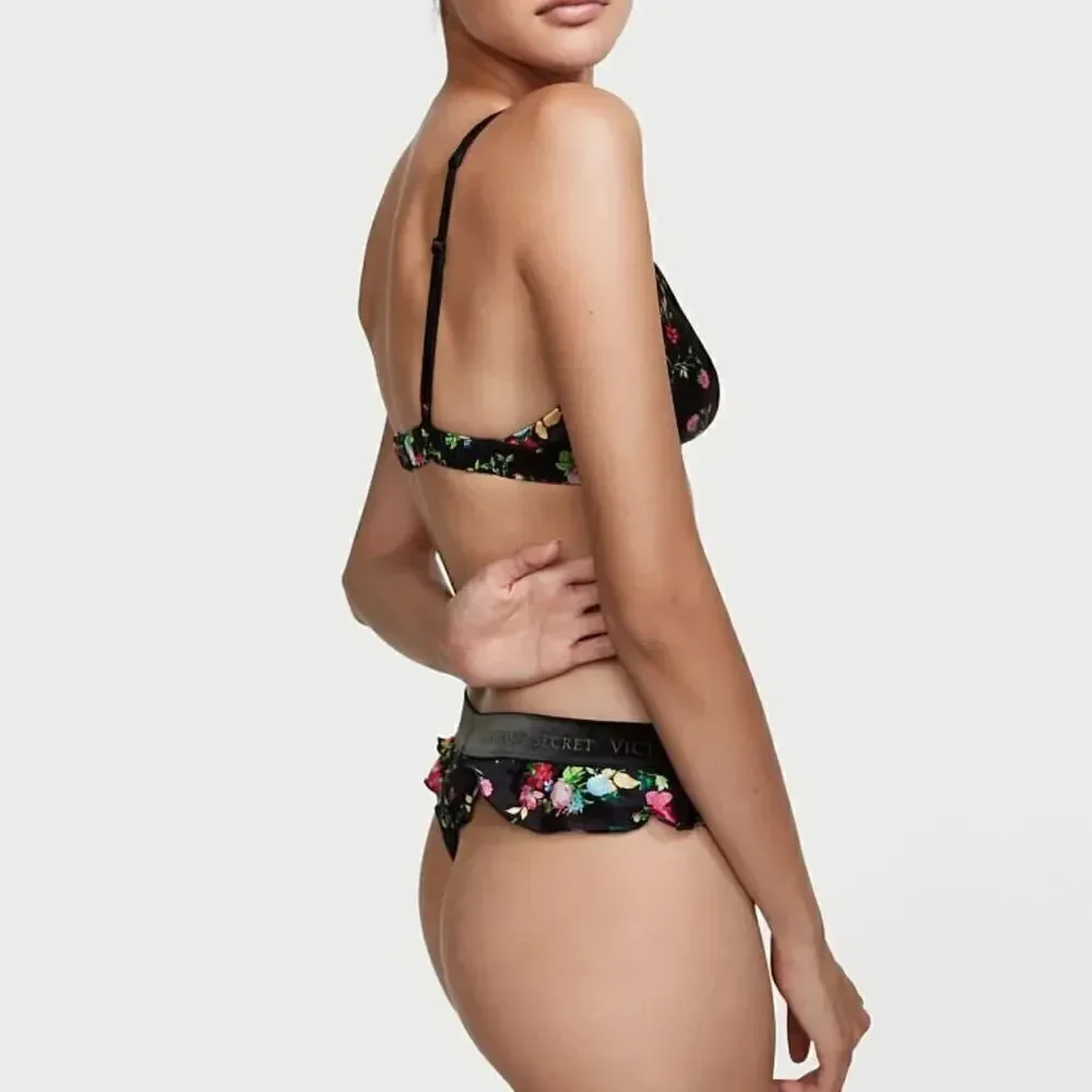 Victoria’s Secret LUXE Set 100% SILK bralette & High Waist Ruffle thong Panty XL